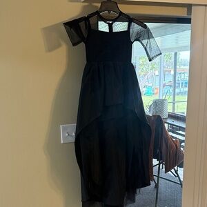 Source Unknown Elegant Black Kids Formal Dress with Mesh Sleeves